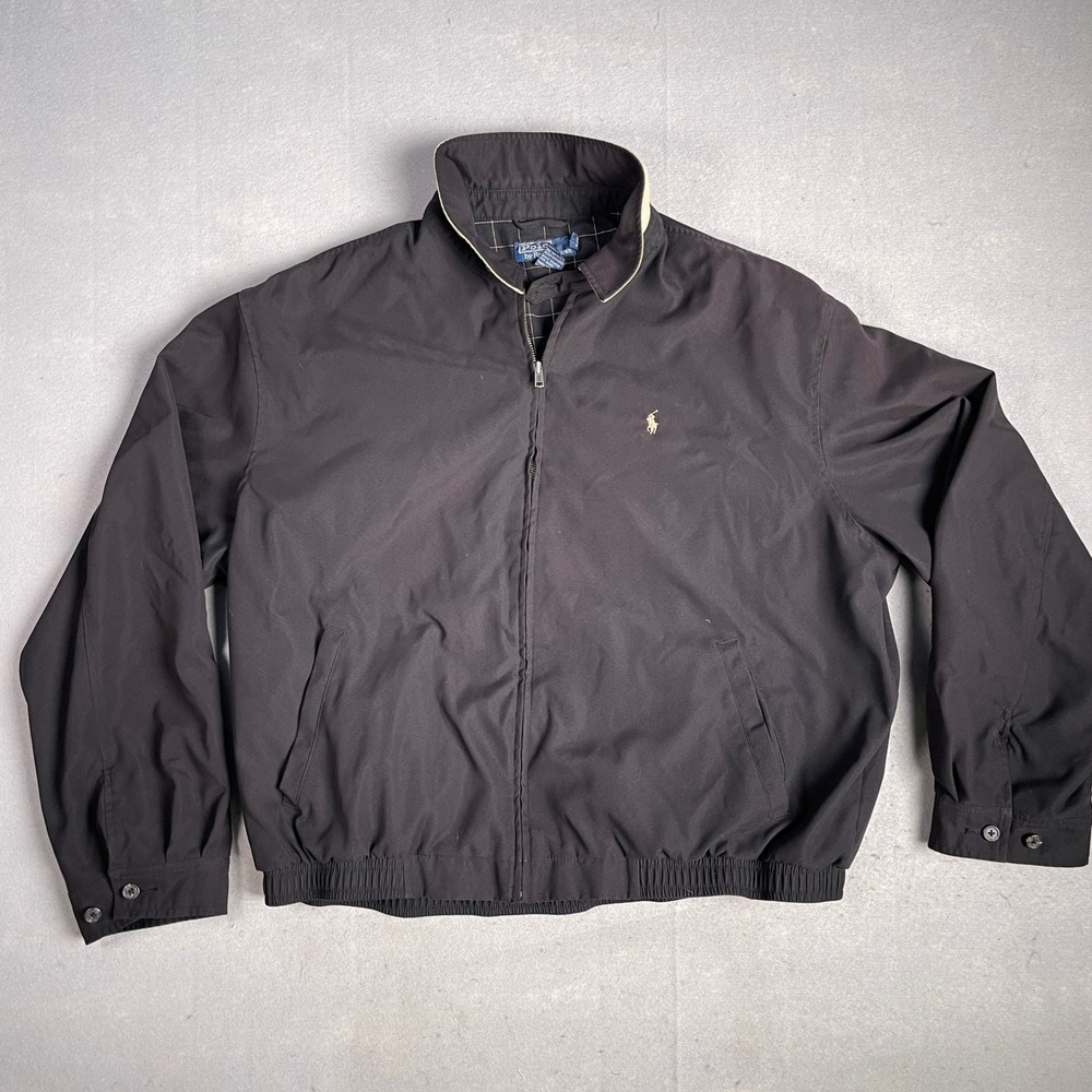 Polo Ralph Lauren Jacket Full Zip Windbreaker Lined Black XXL Golf Chino Bomber
